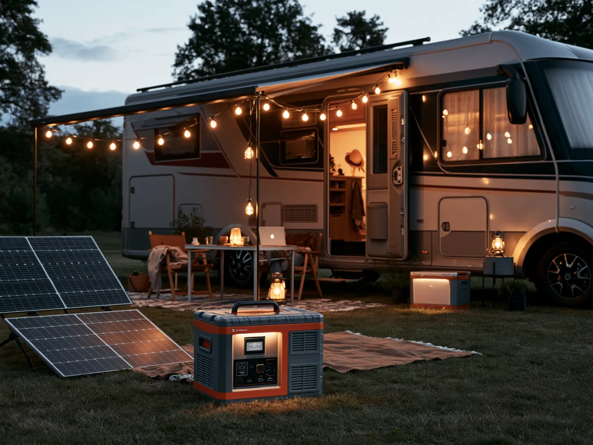 VoltOasis camping and RV power station with foldable solar panel