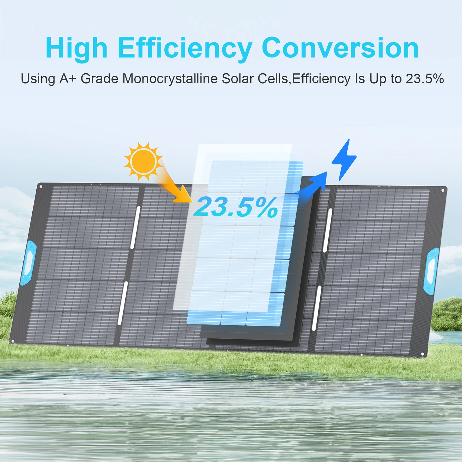 E-POWO Portable Monocrystalline Solar Panel Foldable ETFE Solar Charger Efficiency Waterproof for Power Station Camping Hiking - Image 3