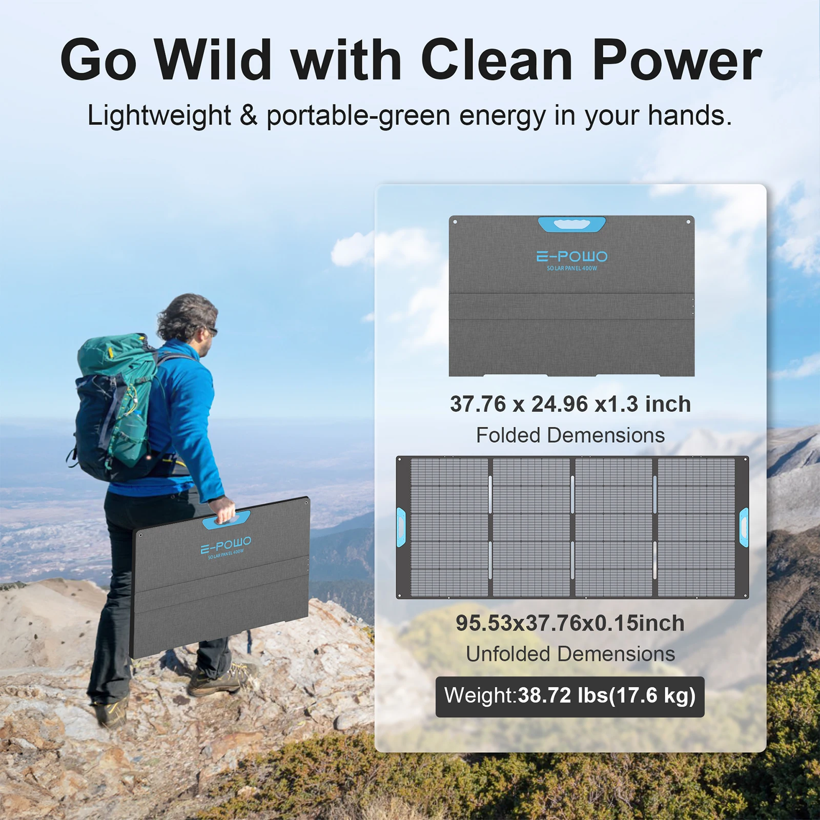 E-POWO Portable Monocrystalline Solar Panel Foldable ETFE Solar Charger Efficiency Waterproof for Power Station Camping Hiking - Image 4
