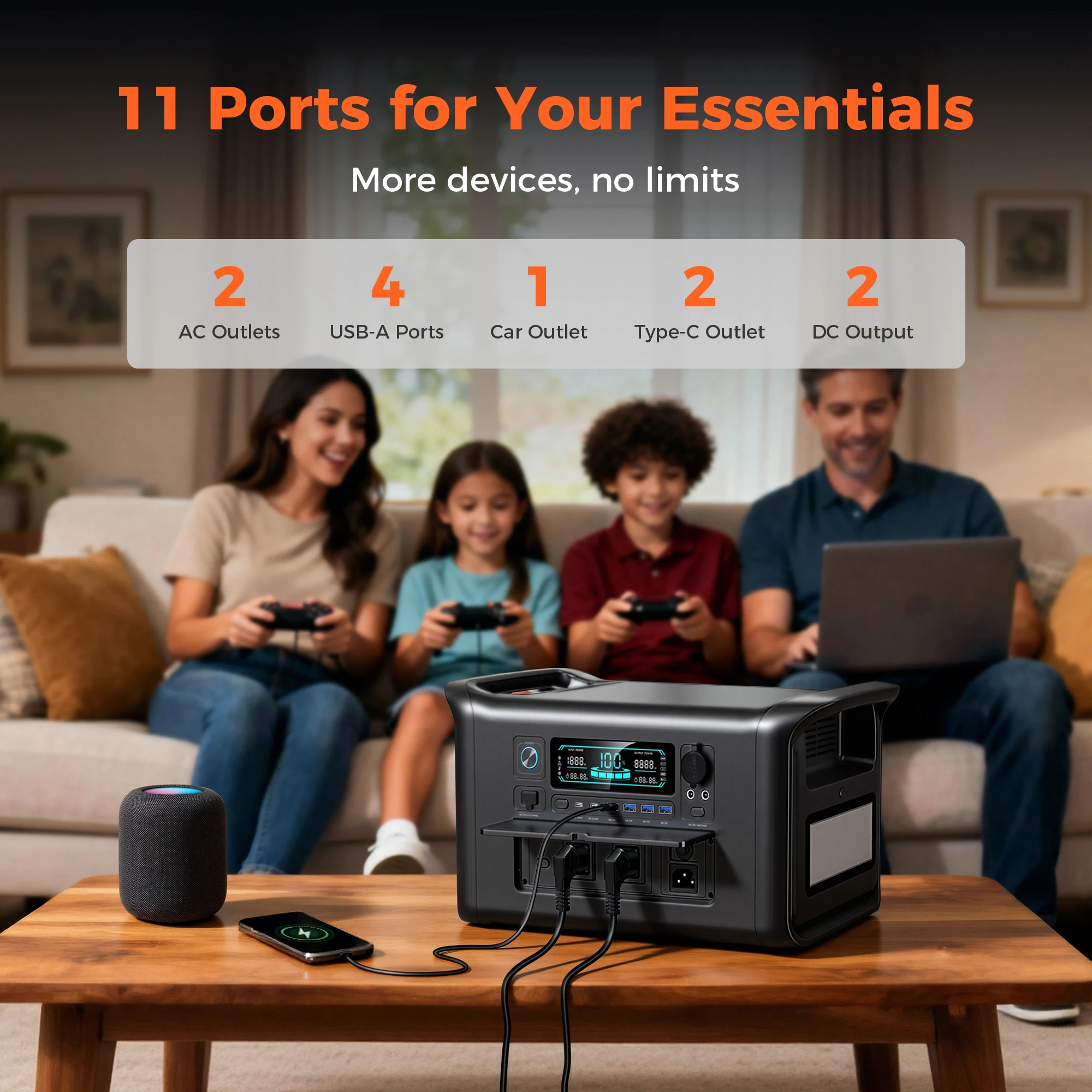 CTOLITY AP1000 AP2000 1800W 2400W Portable Mobile Power Station Solar Generator Lifepo4 Battery Outdoor Camping Energy Storage - Image 4