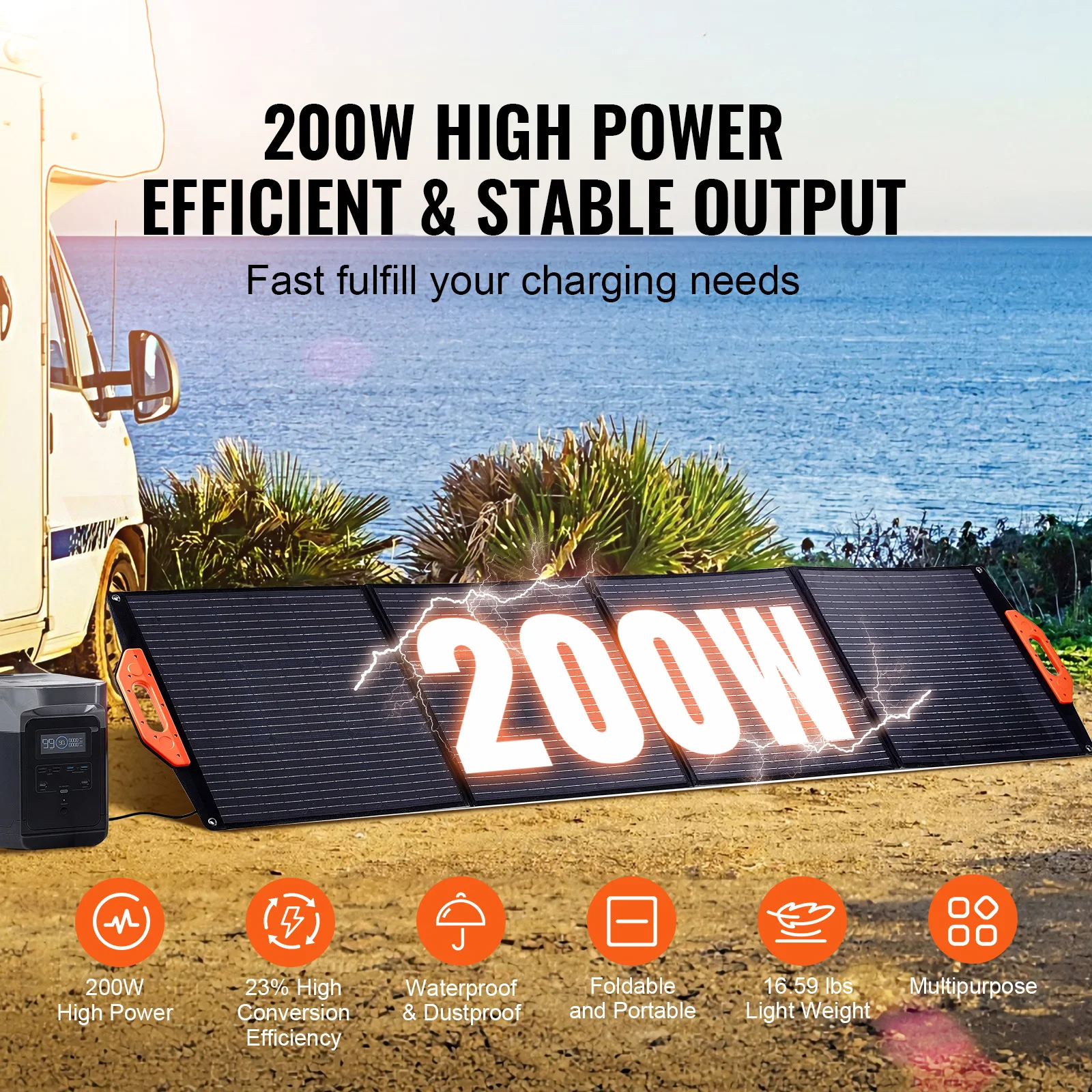 SucceBuy Portable Monocrystalline Solar Panel Foldable ETFE Charger Efficiency Panel Waterproof for Power Station Camping Hiking - Image 2