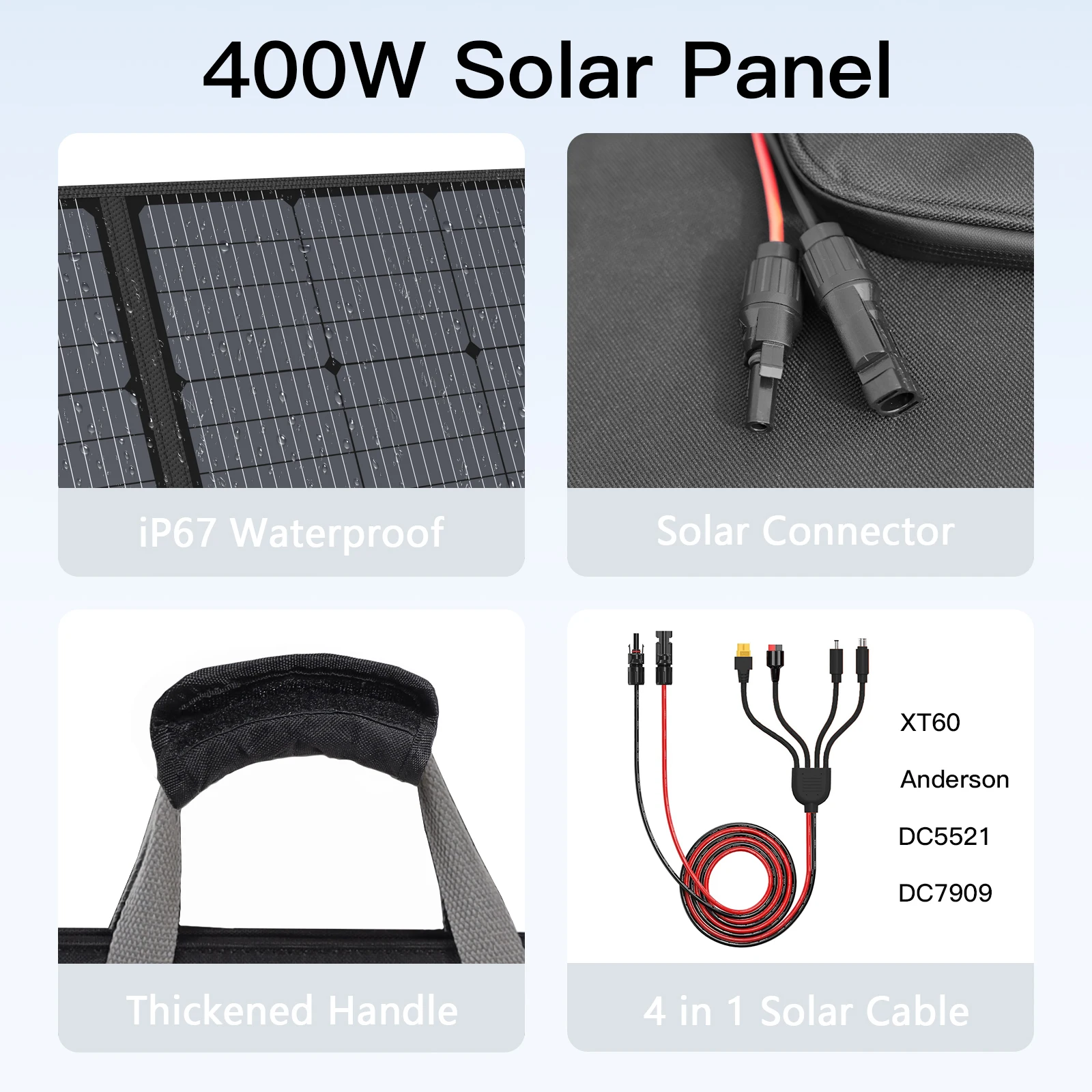 MHPOWOS 400W 220W 110W Lightweight Portable Solar Panel, Foldable Solar Panel for Outdoor Activities, IP67 Waterproof for RV - Image 6