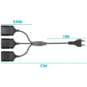 Alternative view of 1 to 3 Power Cord EU Male Plug To Female Socket Power Extension Cable, 3-Way Outlets Euro Type C Plug for TV PC Monitor