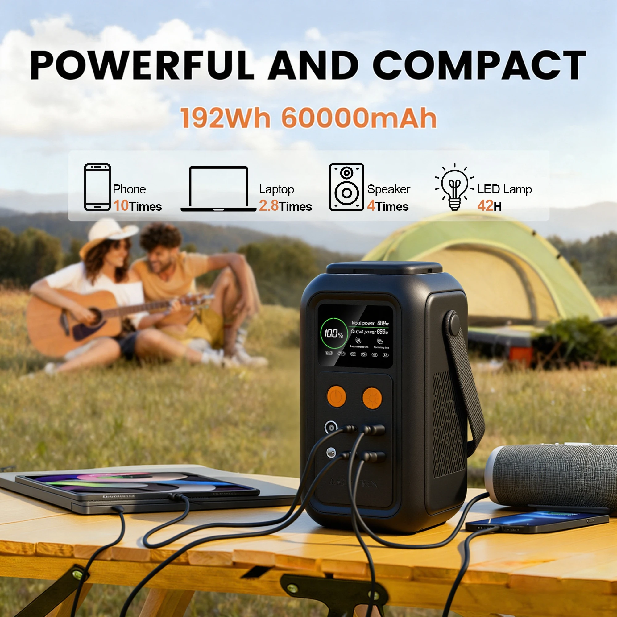 CTOLITY 192Wh Camping Power Station 200W Power Bank 60000mAh LiFePo4 Portable Charger Battery Outdoor Solar Generator Supply - Image 2