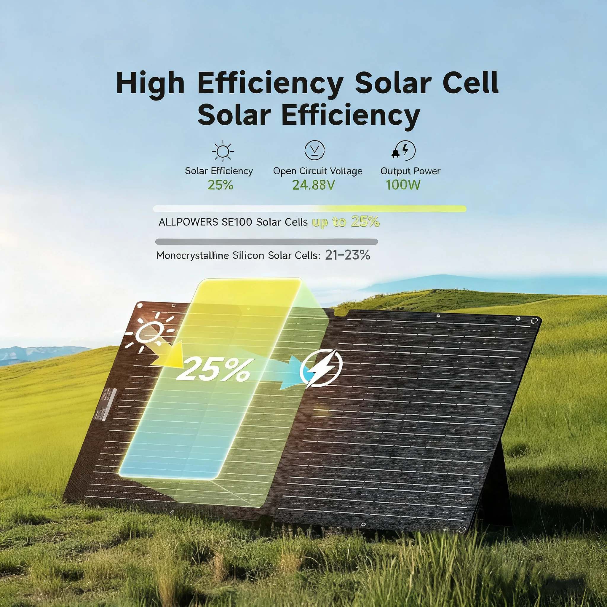 ALLPOWERS SE100 100W Solar Panel 100W/200W IP68 Waterproof Monocrystalline Foldable Solar Panel for Power Station Outdoor - Image 5