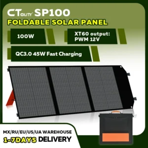CTOLITY SP100 100W Foldable Solar Panel Charger Power Stations IP65 Waterproof Portable for Camping RV Emergency Hiking Travel