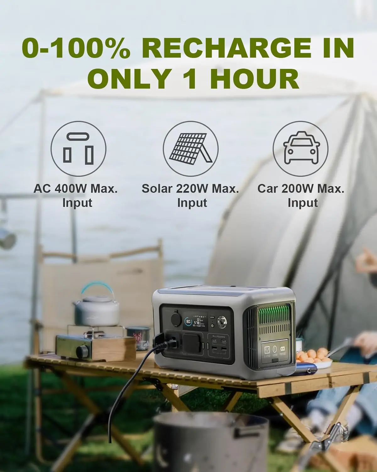 ALLPOWERS Portable Power Station R600, 299Wh LiFeP04 Battery with 2x 600W (1200W Surge) AC Outlets for Outdoor Camping RV Home - Image 9