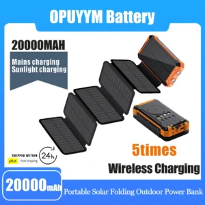 20000mAh Portable Solar Panel Power Bank 12V 5V USB Rechargeable Solar Cell Phone Charger for Emergency Outdoor Travel