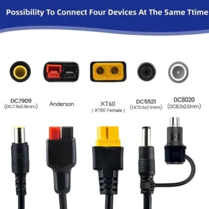 Alternative view of 5 in 1 Solar Panel Connector Extension Cord Kit XT60 DC5521 7909 8020 Anderson,1 to 4 Splitter Charging Cable for Power Station