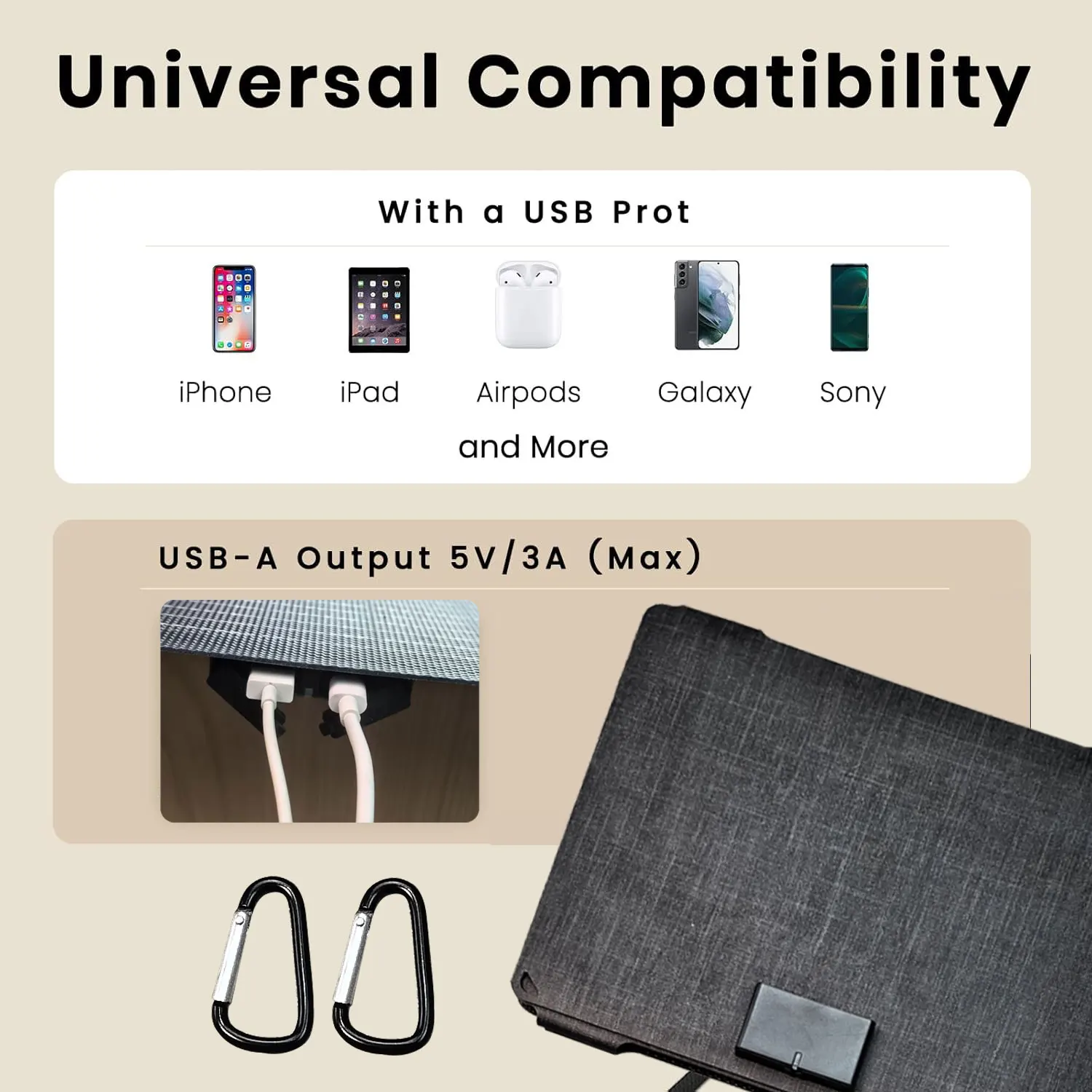 35W Portable Solar Panel with 1 USB Port 1 Type C Fast Charge ETFE Solar Panel Foldable,For Outdoor Use,Phone charger - Image 3