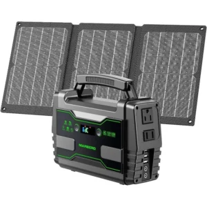 155Wh Portable Power Station with 30W Solar Panel, 2x 100W AC Outlets, QC3.0 USB, UL Certified for Outdoor and Emergency Power