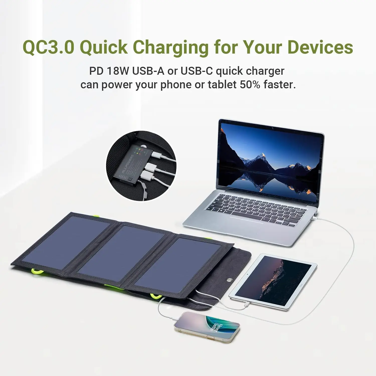 ALLPOWERS Flexible Foldable Solar Panel 5V 18V High Efficience Solar Battery Charger 21W Solar Phone Charger for Travel Iphone - Image 6
