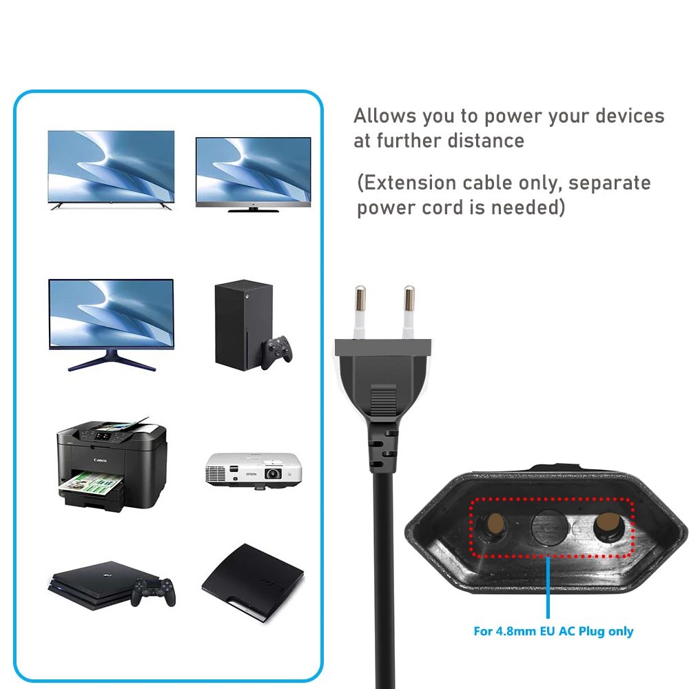 EU Power Extension cable 2-Prong European EU Male to Female Power Extension Cord 5M/3M/1.5M/1M/0.5M EU AC power cord Extension - Image 3