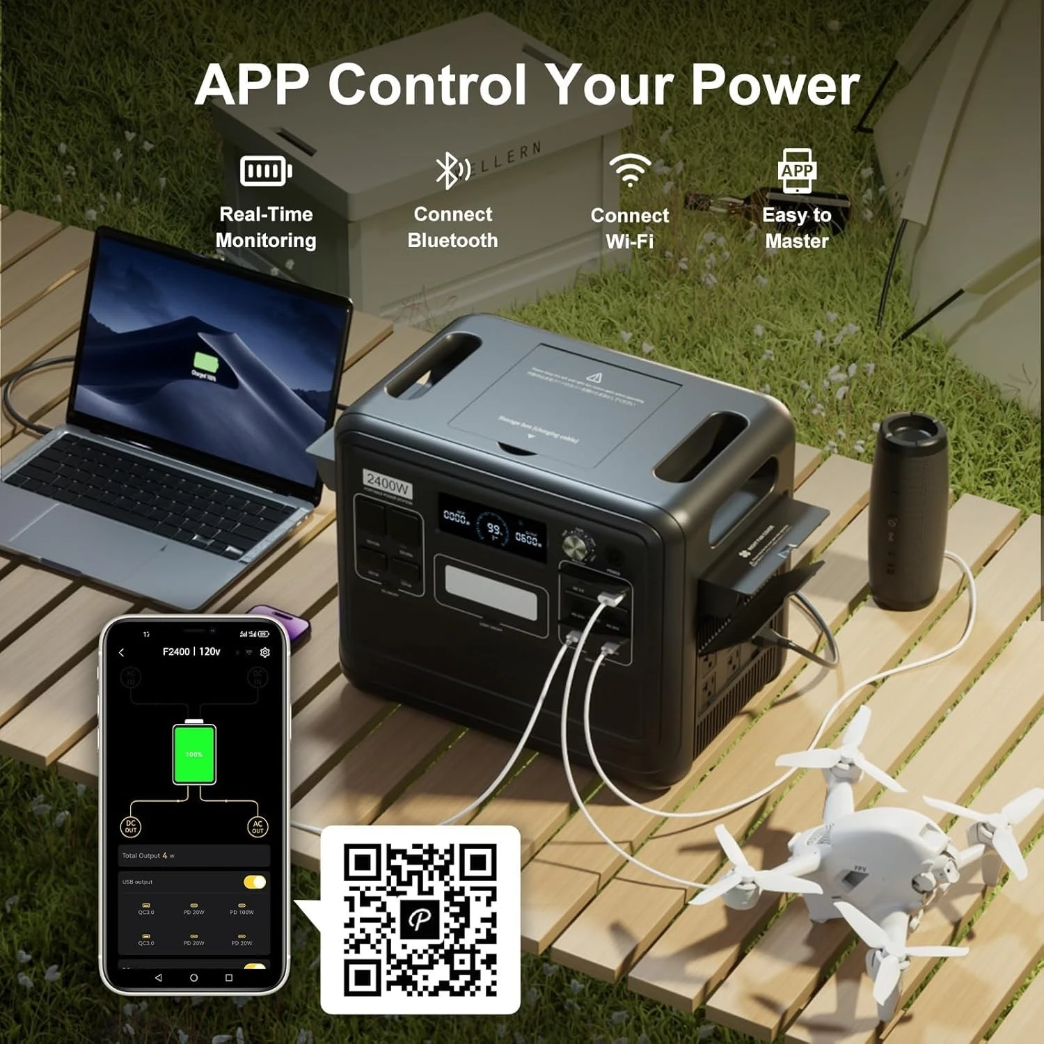 F2400 Portable Power Station 2400W, 2048Wh LiFePO4 Battery Solar Generator, 2H Fast Charging for Home Backup, Outdoor - Image 6