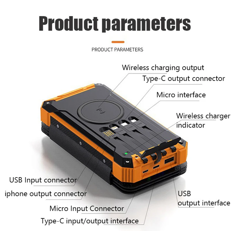 20000mAh Portable Solar Panel Power Bank 12V 5V USB Rechargeable Solar Cell Phone Charger for Emergency Outdoor Travel - Image 6