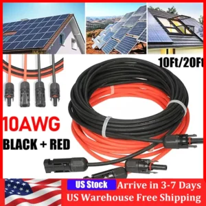10FT/20FT 6mm 2 Silicone Solar Panel Extension Cable 10 AWG PV Flexible Waterproof Wire Connectors For Solar Panel System